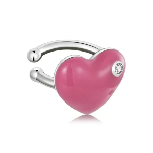 (image pour) Pince d'oreille en forme de cœur rouge style Pandora - SCE1362