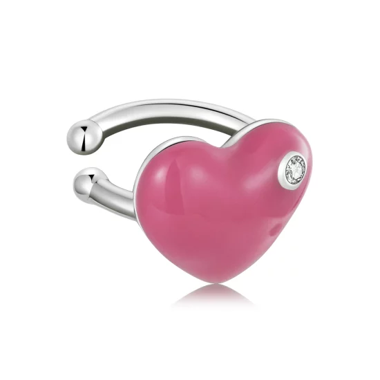 (image pour) Pince d'oreille en forme de cœur rouge style Pandora - SCE1362