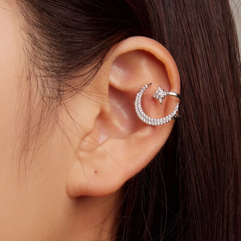 (image pour) Pince d'oreille style Pandora avec lune et étoiles - BSE701 - Afficher 5