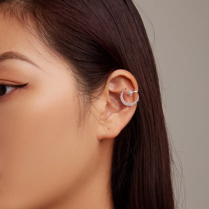 (image pour) Pince d'oreille style Pandora avec lune et étoiles - BSE701 - Afficher 6