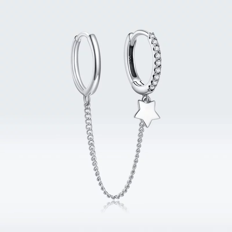 (image pour) Boucle d'oreille Style PANDORA étoile unique - SCE914 - Afficher 5