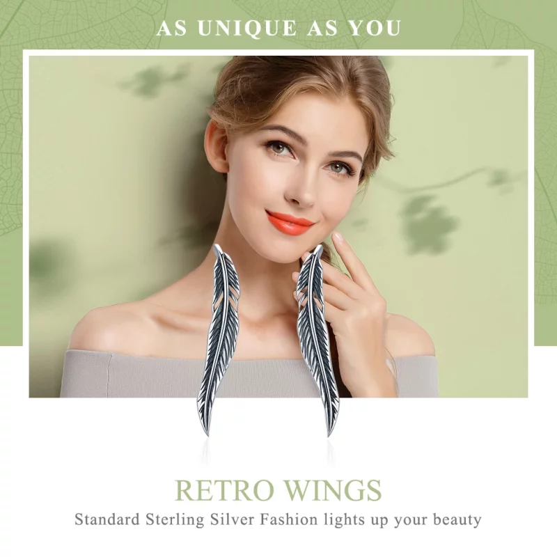 (image pour) Clous d'Oreilles Style PANDORA Ailes rétro - SCE258 - Afficher 2