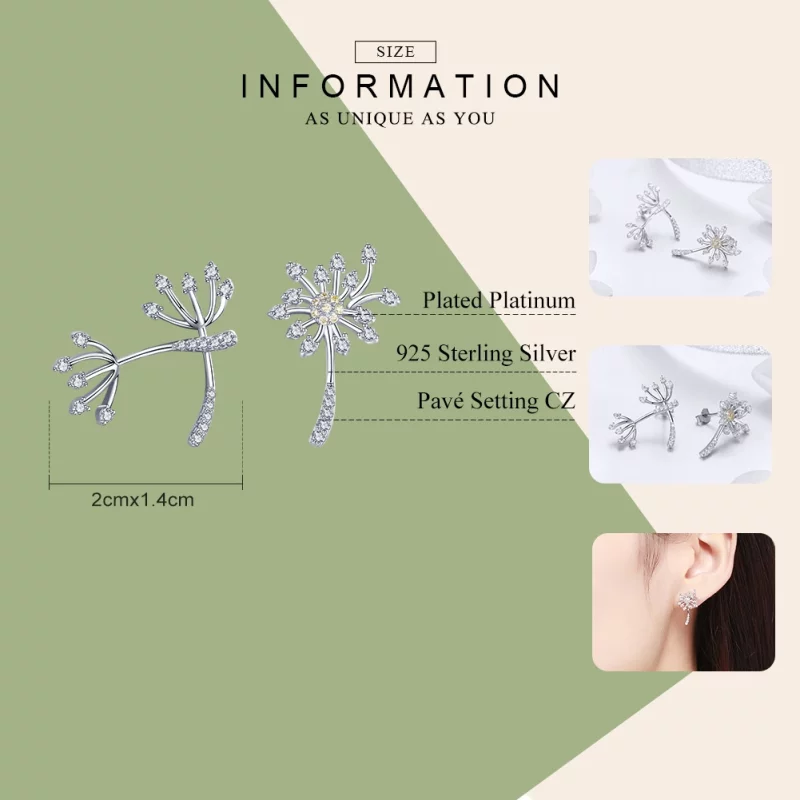 (image pour) Clous d'Oreilles Style PANDORA Amour de pissenlit - SCE506 - Afficher 3