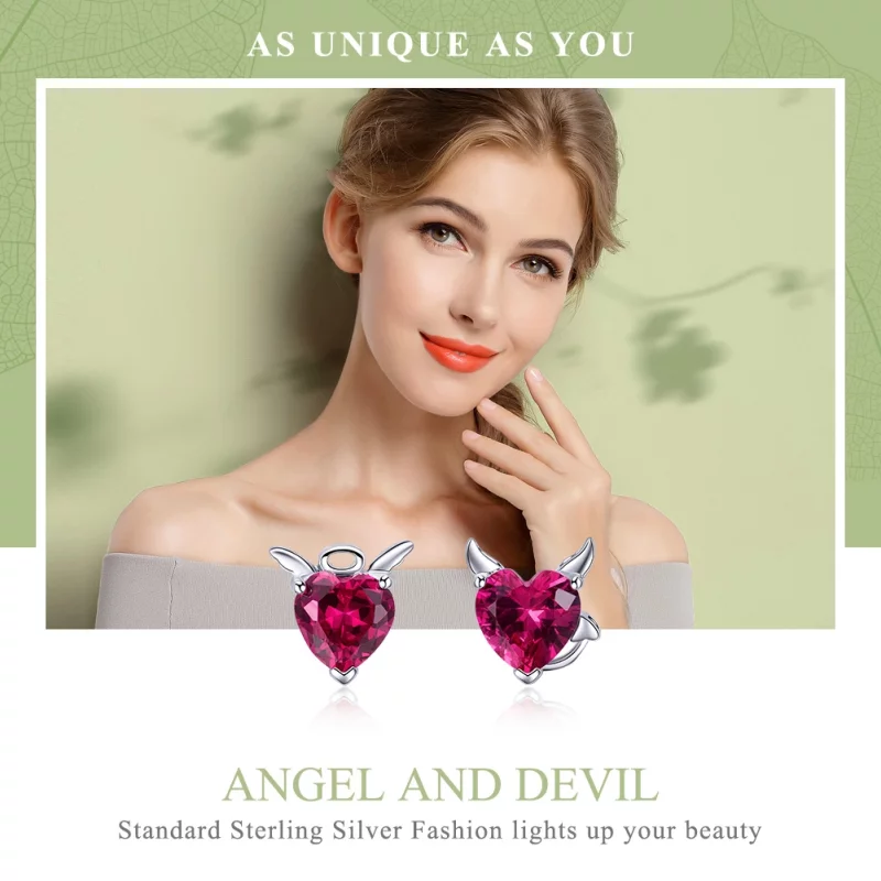 (image pour) Clous d'Oreilles Style PANDORA Ange et démon - SCE414 - Afficher 2