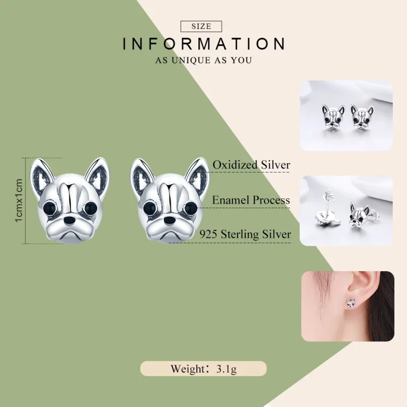 (image pour) Clous d'Oreilles Style PANDORA Bouledogue mignon - SCE283 - Afficher 2
