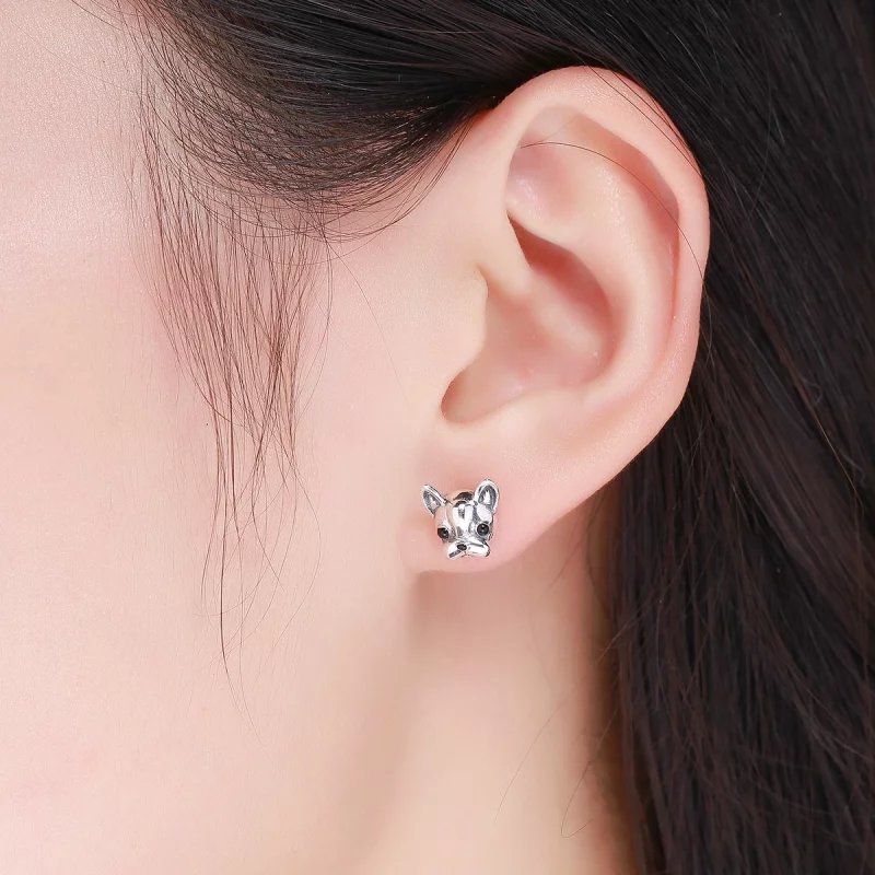 (image pour) Clous d'Oreilles Style PANDORA Bouledogue mignon - SCE283 - Afficher 9