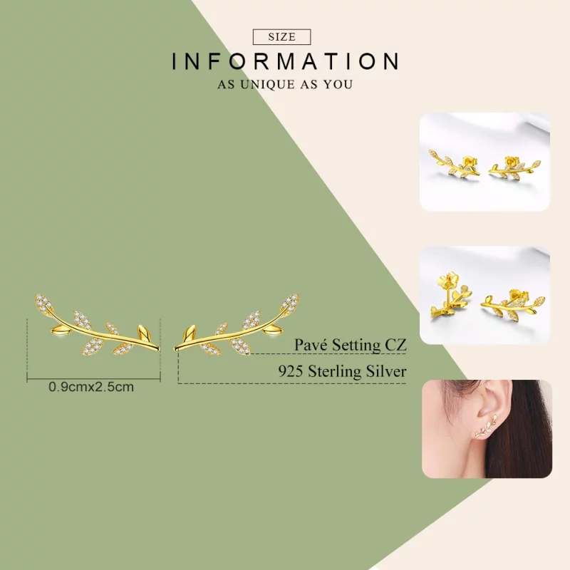 (image pour) Clous d'Oreilles Style PANDORA Branche de feuilles - SCE556 - Afficher 2