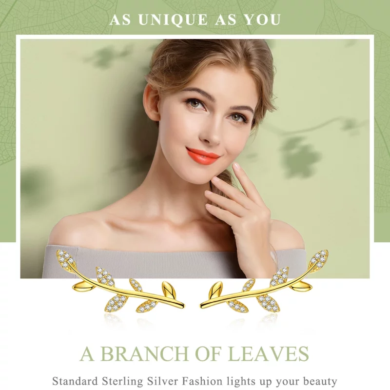 (image pour) Clous d'Oreilles Style PANDORA Branche de feuilles - SCE556 - Afficher 3