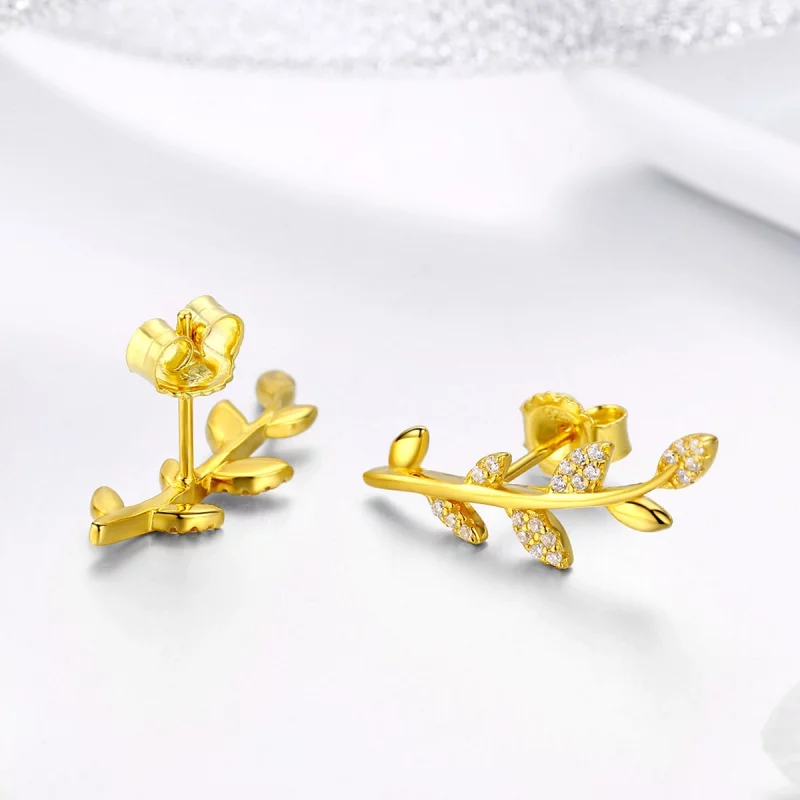 (image pour) Clous d'Oreilles Style PANDORA Branche de feuilles - SCE556 - Afficher 4