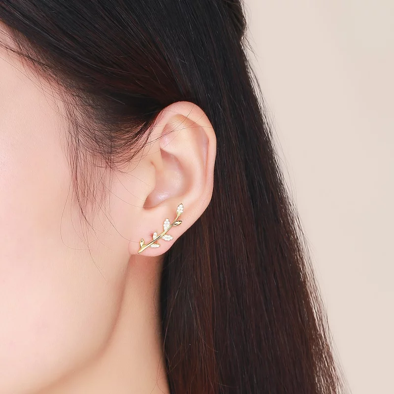(image pour) Clous d'Oreilles Style PANDORA Branche de feuilles - SCE556 - Afficher 5