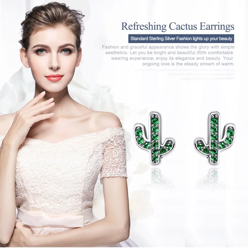 (image pour) Clous d'Oreilles Style PANDORA Cactus frais - SCE097 - Afficher 2