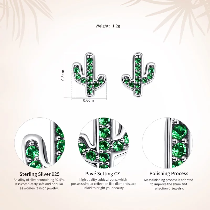 (image pour) Clous d'Oreilles Style PANDORA Cactus frais - SCE097 - Afficher 9