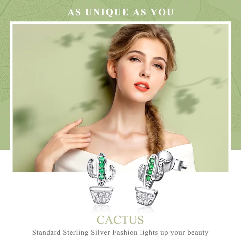 (image pour) Clous d'Oreilles Style PANDORA Cactus - SCE522 - Afficher 2