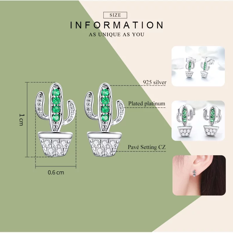 (image pour) Clous d'Oreilles Style PANDORA Cactus - SCE522 - Afficher 3