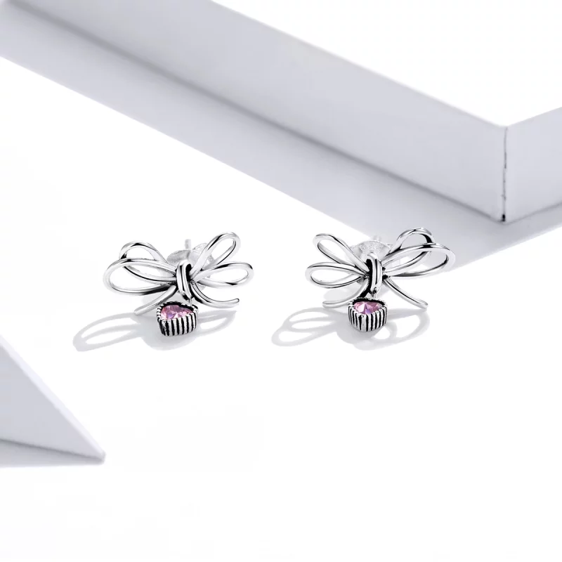 (image pour) Clous d'Oreilles Style PANDORA Cadeau avec arc - SCE962 - Afficher 2
