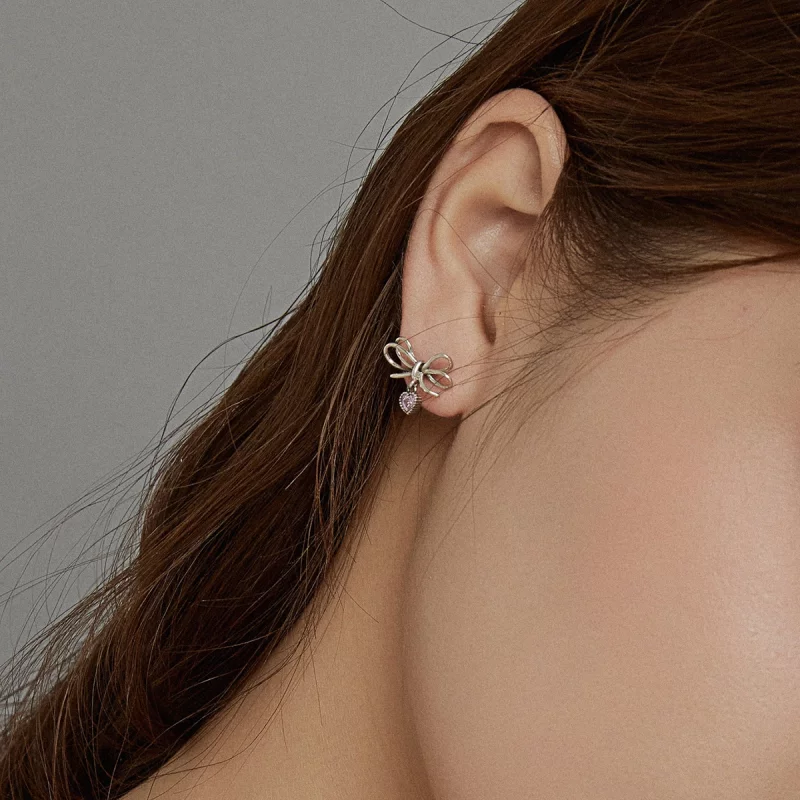 (image pour) Clous d'Oreilles Style PANDORA Cadeau avec arc - SCE962 - Afficher 5