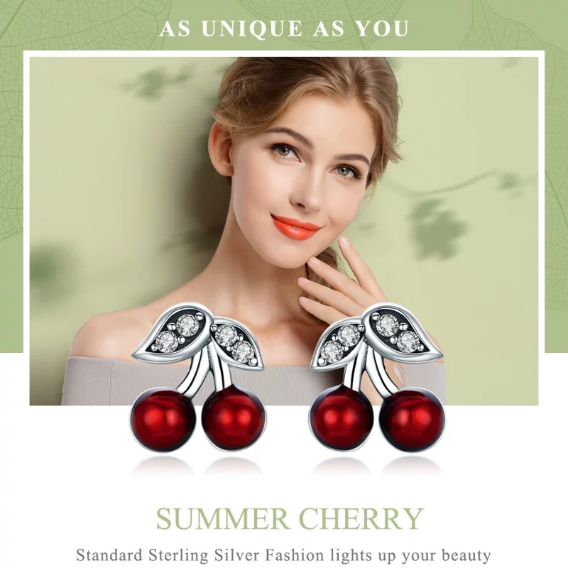 (image pour) Clous d'Oreilles Style PANDORA Cerise d'été - SCE404 - Afficher 2
