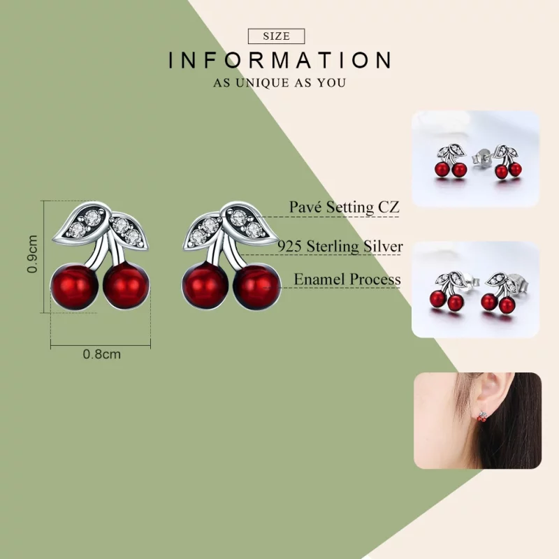 (image pour) Clous d'Oreilles Style PANDORA Cerise d'été - SCE404 - Afficher 3