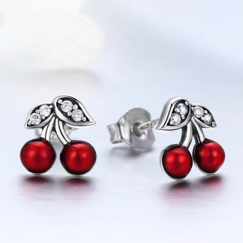 (image pour) Clous d'Oreilles Style PANDORA Cerise d'été - SCE404 - Afficher 4