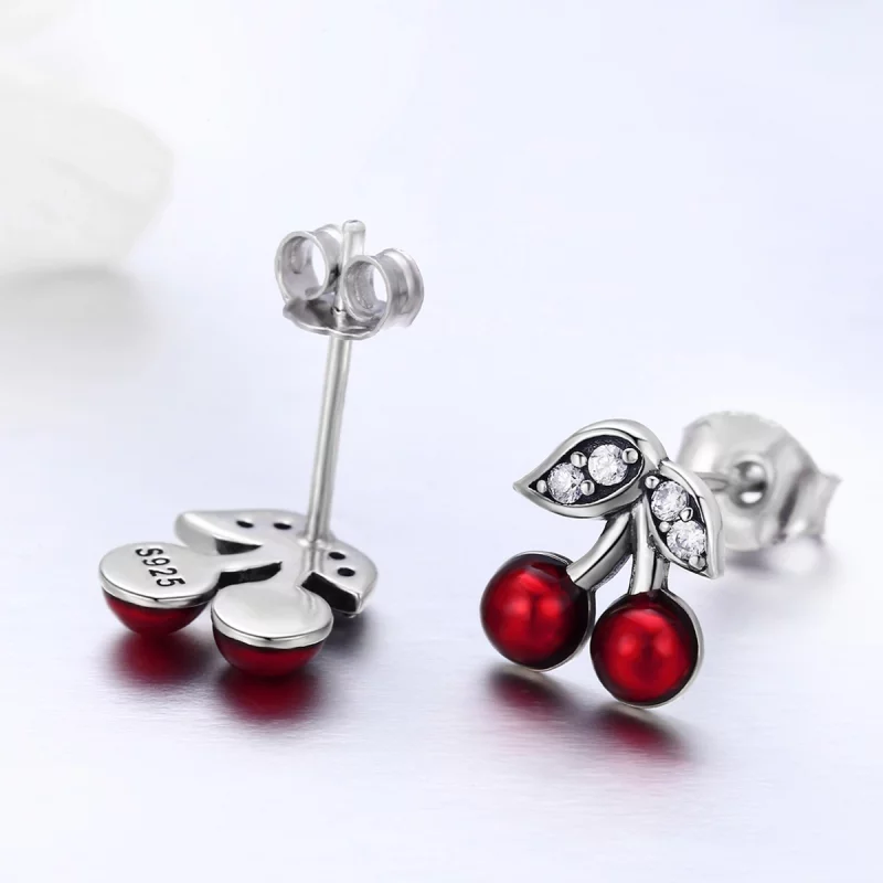 (image pour) Clous d'Oreilles Style PANDORA Cerise d'été - SCE404 - Afficher 5