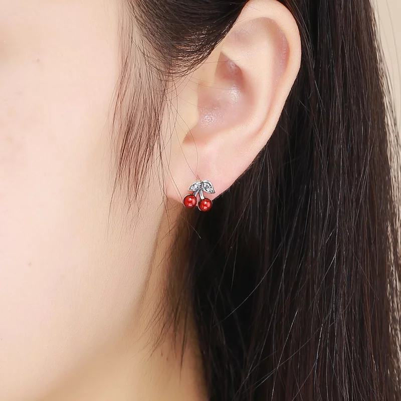 (image pour) Clous d'Oreilles Style PANDORA Cerise d'été - SCE404 - Afficher 6