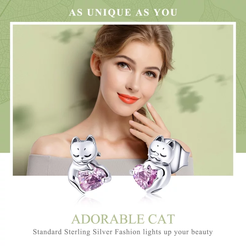 (image pour) Clous d'Oreilles Style PANDORA Chat adorable - SCE453 - Afficher 2