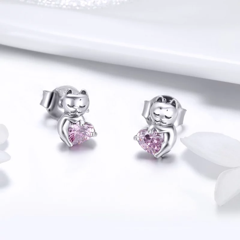 (image pour) Clous d'Oreilles Style PANDORA Chat adorable - SCE453 - Afficher 3