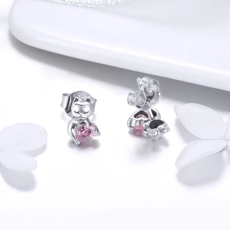 (image pour) Clous d'Oreilles Style PANDORA Chat adorable - SCE453 - Afficher 4