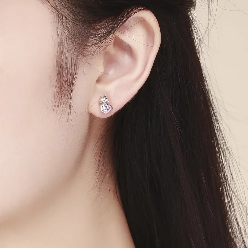 (image pour) Clous d'Oreilles Style PANDORA Chat adorable - SCE453 - Afficher 5