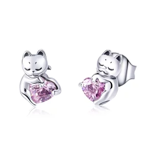 Clous d'Oreilles Style PANDORA Chat adorable - SCE453 (image pour) Clous d'Oreilles Style PANDORA Chat adorable - SCE453
