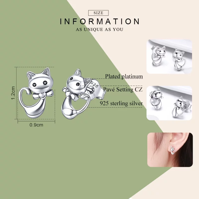 (image pour) Clous d'Oreilles Style PANDORA Chat collant - SCE450 - Afficher 3