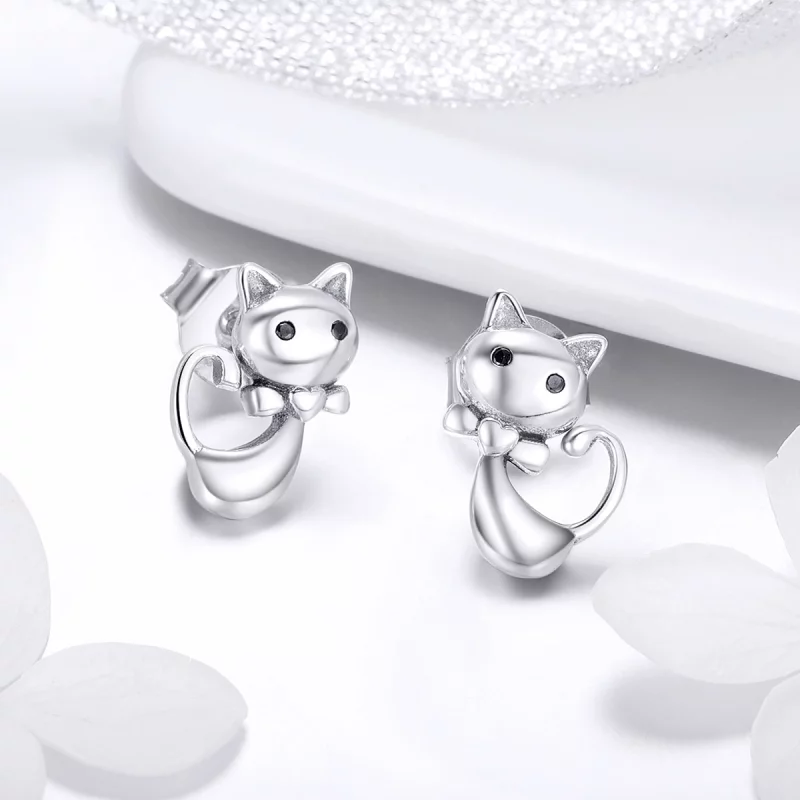 (image pour) Clous d'Oreilles Style PANDORA Chat collant - SCE450 - Afficher 4