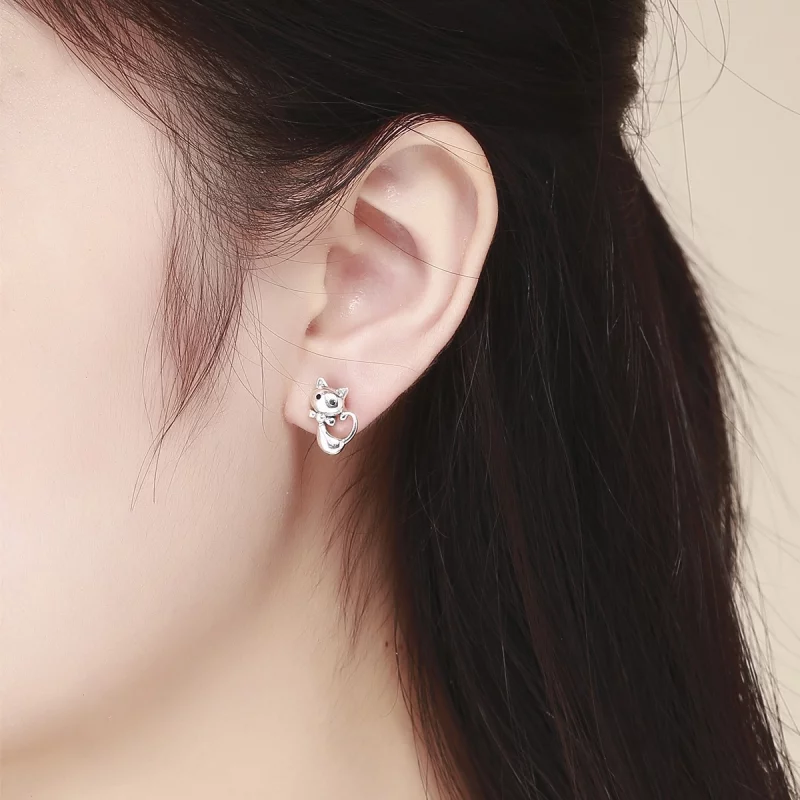 (image pour) Clous d'Oreilles Style PANDORA Chat collant - SCE450 - Afficher 7