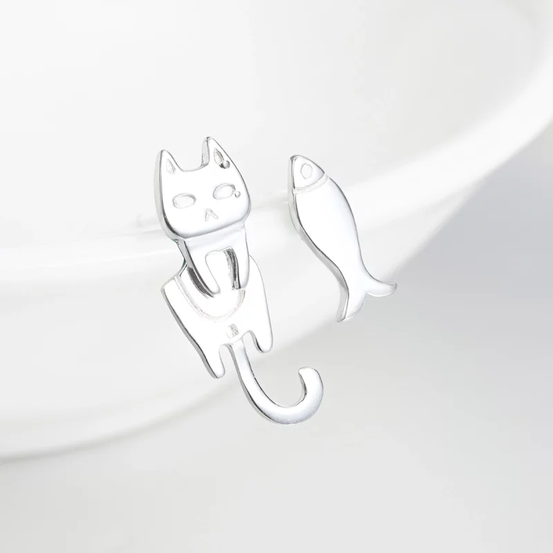 (image pour) Clous d'Oreilles Style PANDORA Chat et poisson - SCE488 - Afficher 4