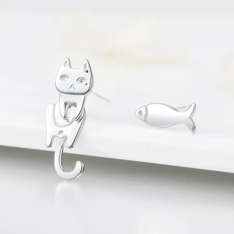 (image pour) Clous d'Oreilles Style PANDORA Chat et poisson - SCE488 - Afficher 5