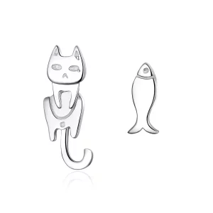 (image pour) Clous d'Oreilles Style PANDORA Chat et poisson - SCE488