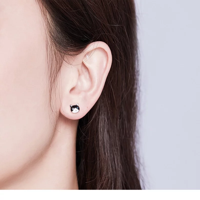 (image pour) Clous d'Oreilles Style PANDORA Chat et poisson - SCE623 - Afficher 2