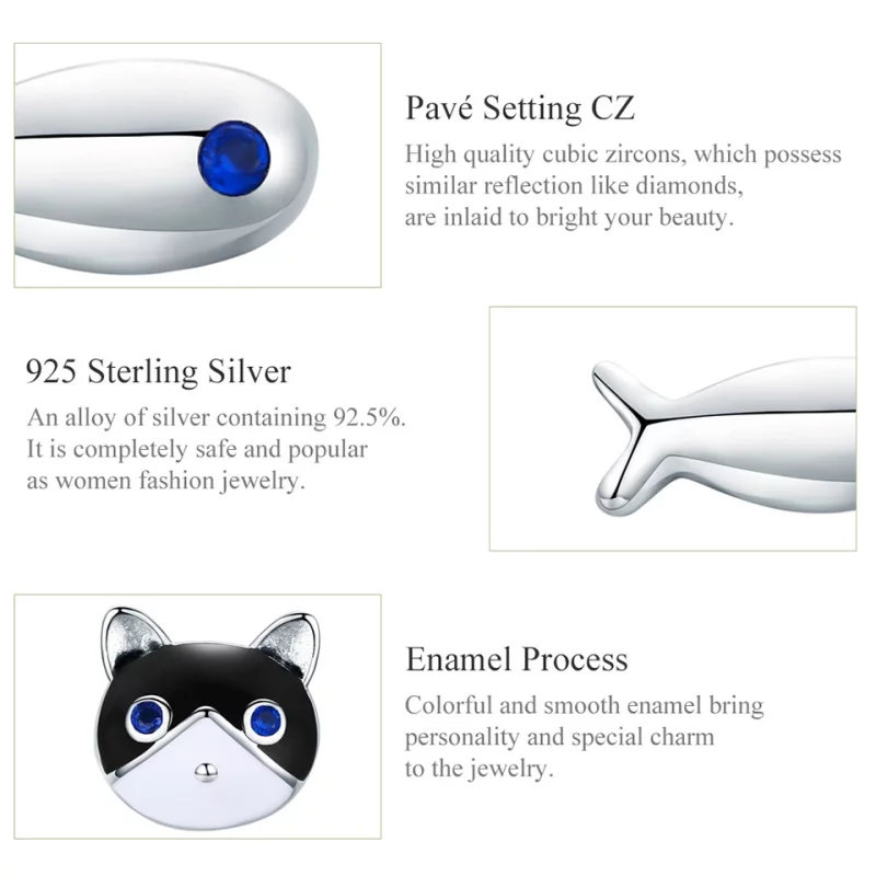 (image pour) Clous d'Oreilles Style PANDORA Chat et poisson - SCE623 - Afficher 4