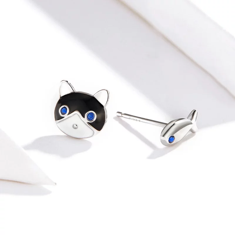 (image pour) Clous d'Oreilles Style PANDORA Chat et poisson - SCE623 - Afficher 3