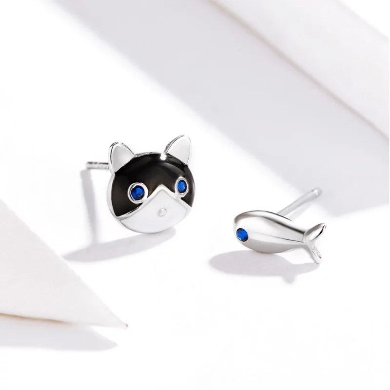 (image pour) Clous d'Oreilles Style PANDORA Chat et poisson - SCE623 - Afficher 8