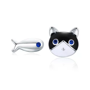 (image pour) Clous d'Oreilles Style PANDORA Chat et poisson - SCE623