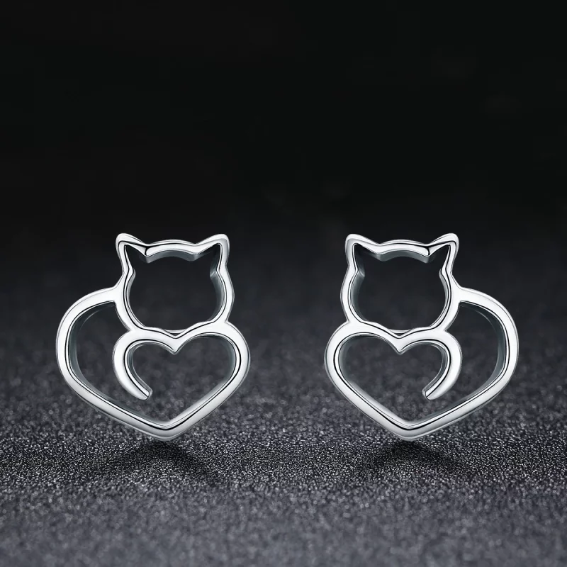 (image pour) Clous d'Oreilles Style PANDORA Chat mignon - SCE271 - Afficher 3