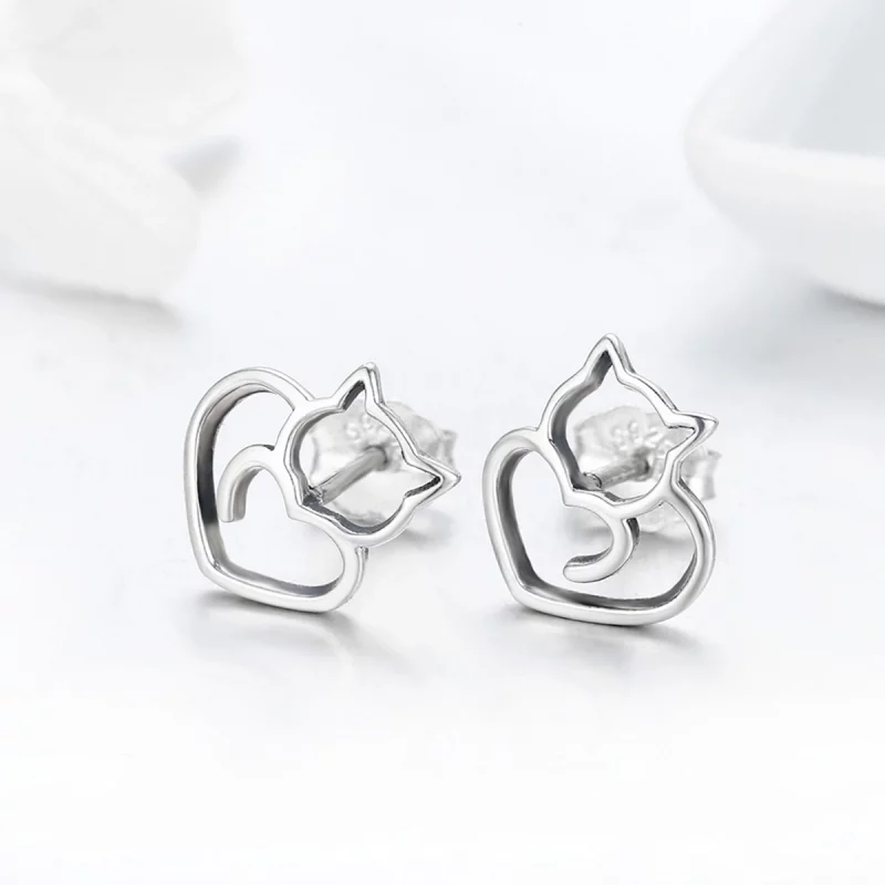 (image pour) Clous d'Oreilles Style PANDORA Chat mignon - SCE271 - Afficher 4