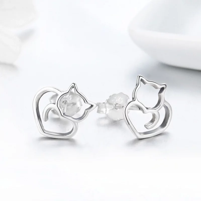 (image pour) Clous d'Oreilles Style PANDORA Chat mignon - SCE271 - Afficher 5