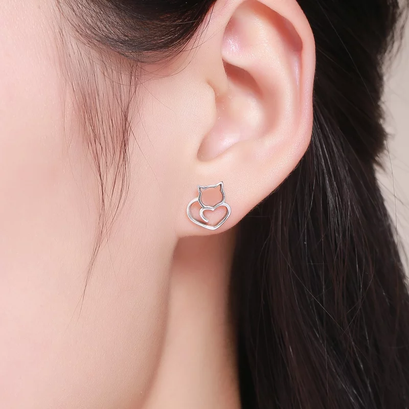 (image pour) Clous d'Oreilles Style PANDORA Chat mignon - SCE271 - Afficher 7