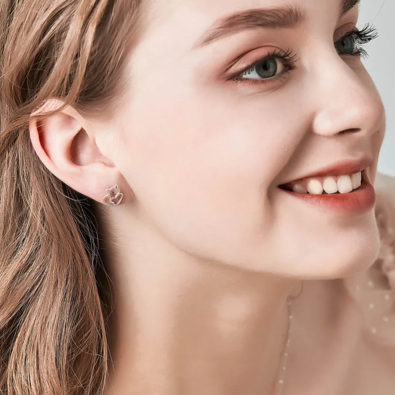 (image pour) Clous d'Oreilles Style PANDORA Chat mignon - SCE271 - Afficher 8