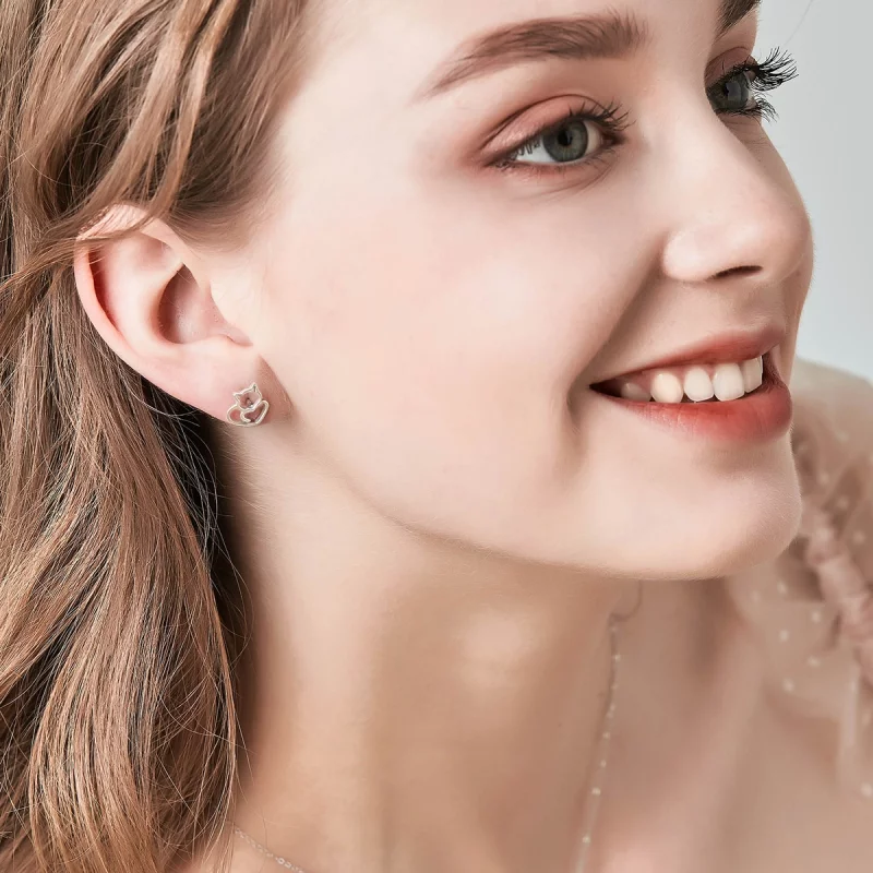 (image pour) Clous d'Oreilles Style PANDORA Chat mignon - SCE271 - Afficher 9