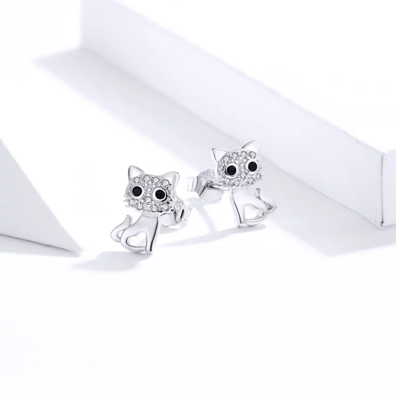 (image pour) Clous d'Oreilles Style PANDORA Chat mignon - SCE797 - Afficher 2