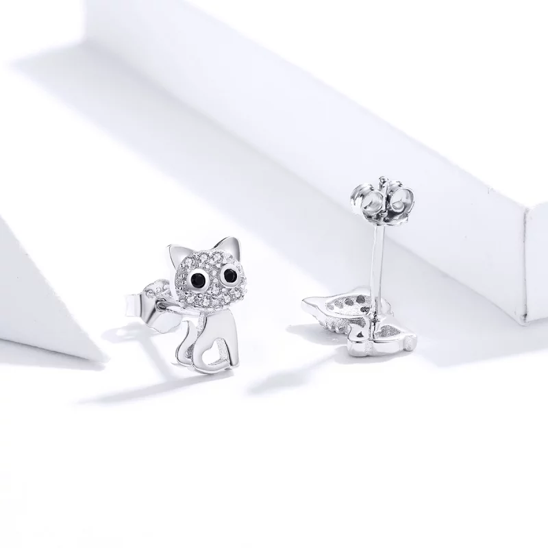 (image pour) Clous d'Oreilles Style PANDORA Chat mignon - SCE797 - Afficher 3