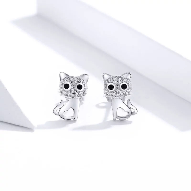 (image pour) Clous d'Oreilles Style PANDORA Chat mignon - SCE797 - Afficher 4